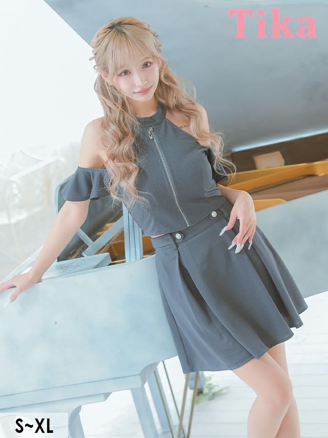 キャバドレス ミニ丈 Aライン セットアップ ミニドレス キャバクラ ジップ