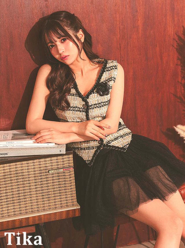 キャバドレス ミニ丈 セットアップ 大きいサイズ フレア Aライン ツイード