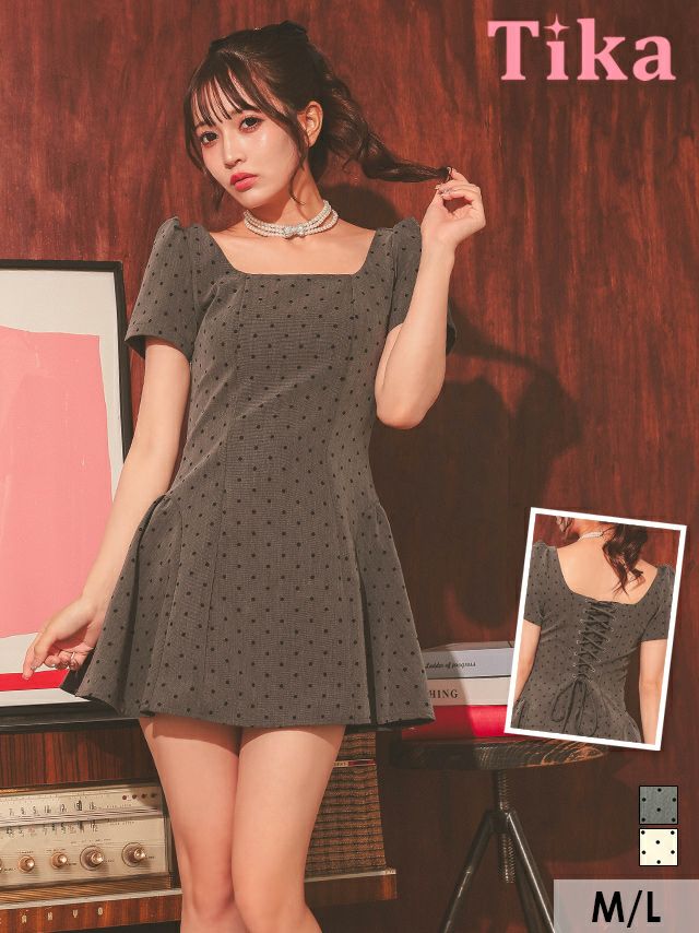 キャバドレス ミニ丈 大きいサイズ ワンピース フレア Aライン ドット柄 半袖