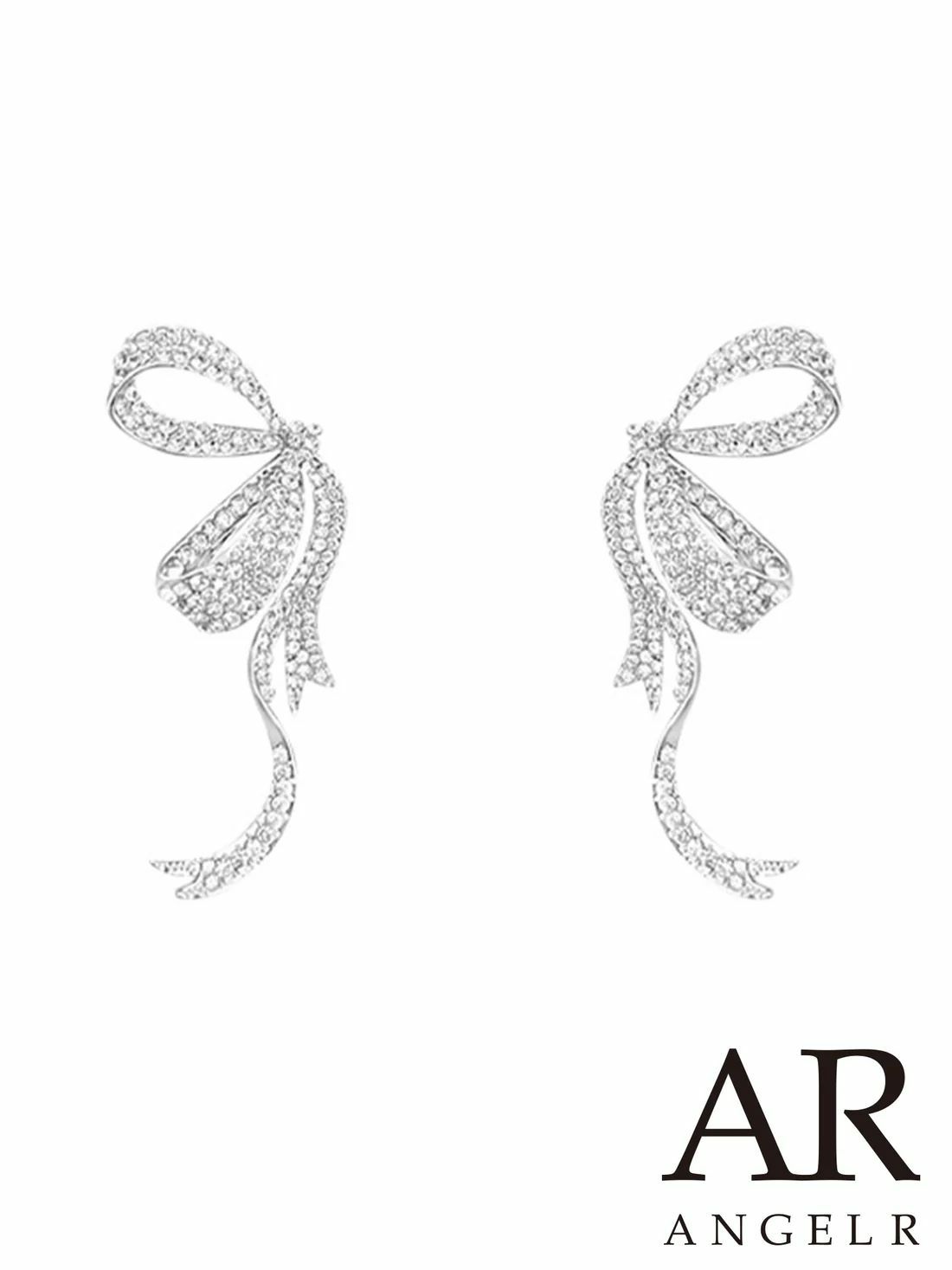 キャバドレス アクセサリー Angel-R エンジェルアール 高級 ブランド リボンモチーフデザイン ラインストーン ピアスorイヤリング