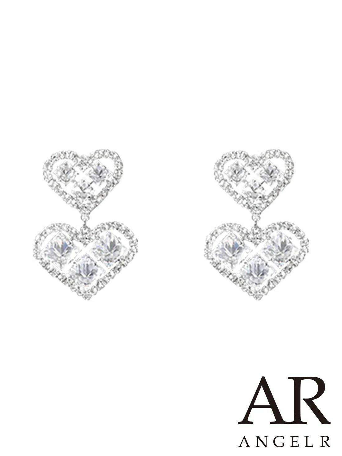 キャバドレス アクセサリー Angel-R エンジェルアール 高級 ブランド ダブルハート ストーン フェミニン イヤリング