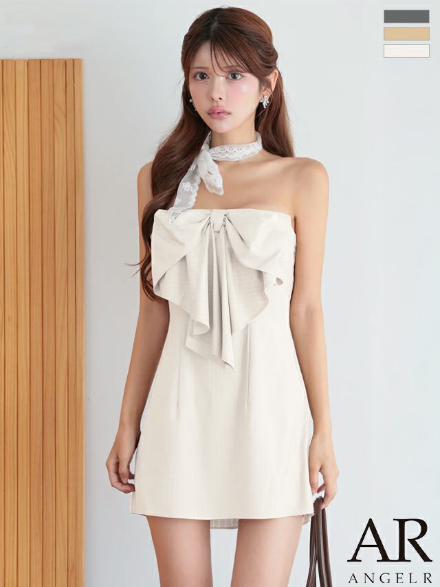 キャバドレス ミニドレス Angel-R エンジェルアール 高級 ブランド Aラインミニドレス 谷間 シンプル キャミソール ストライプデザイン 2way ベアトップ フロントリボン