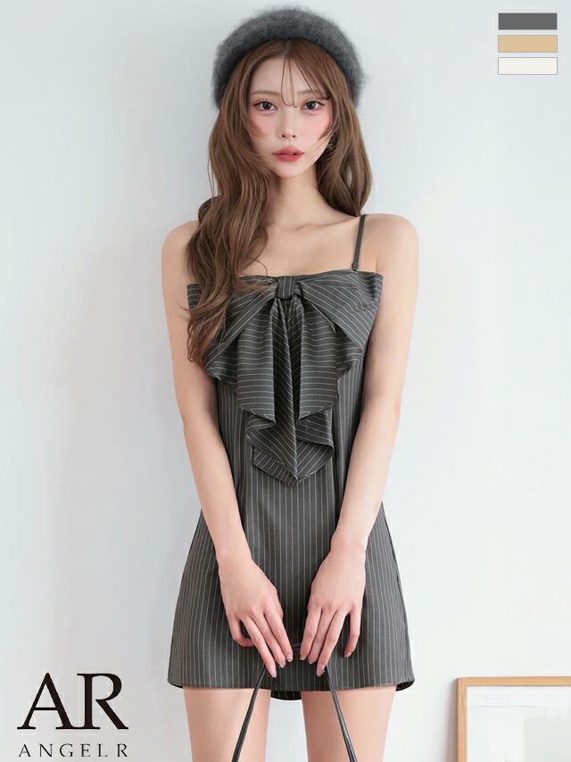 キャバドレス ミニドレス Angel-R エンジェルアール 高級 ブランド Aラインミニドレス 谷間 シンプル キャミソール ストライプデザイン 2way ベアトップ フロントリボン