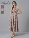[Andy/アンディ] 高級 Aライン ロングドレス ノースリーブ ホルターネック 花柄