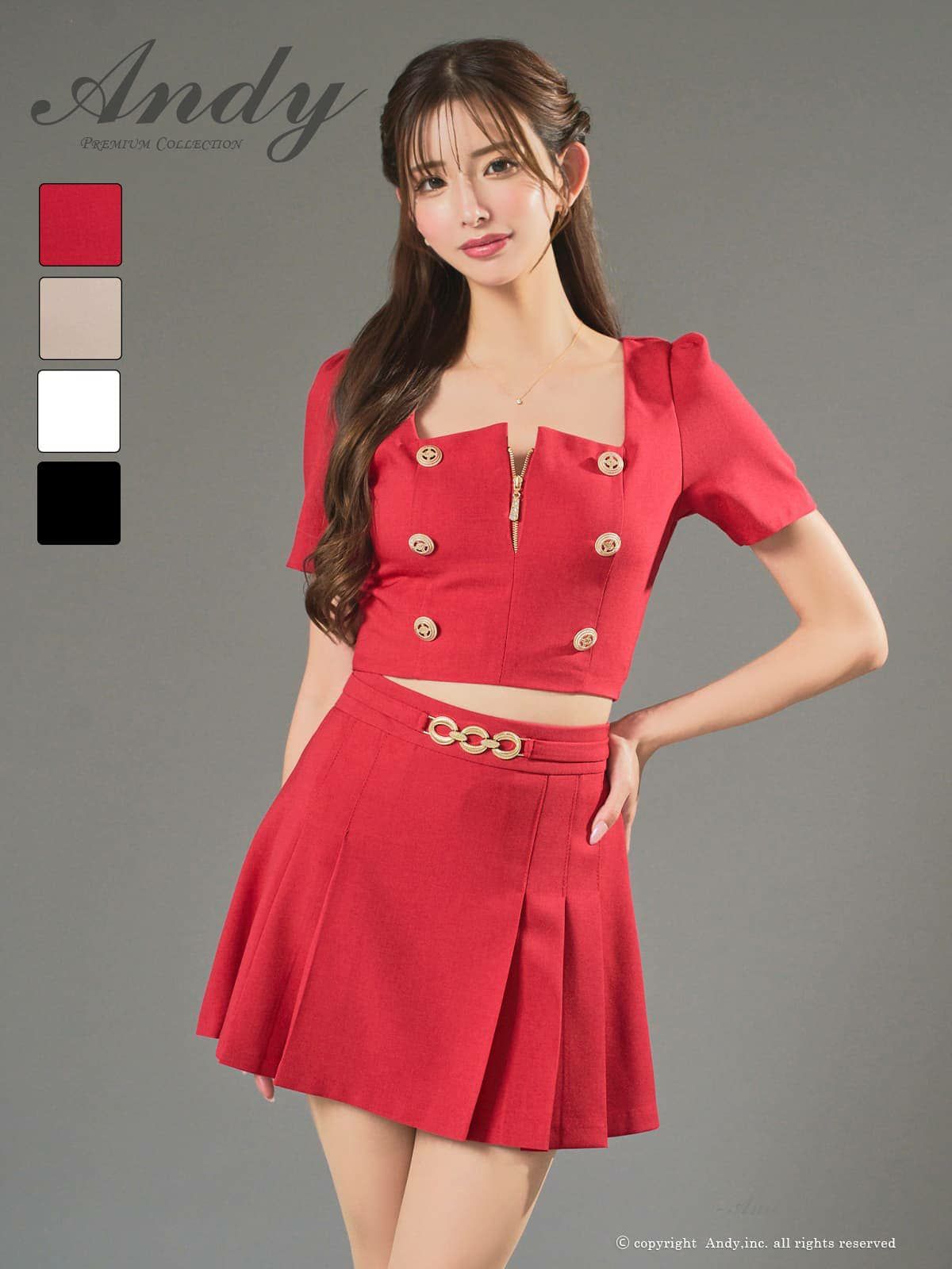 [Andy/アンディ] 高級 ワンピース Aラインミニドレス セットアップ 谷間 半袖 襟付き ジップ ボタン