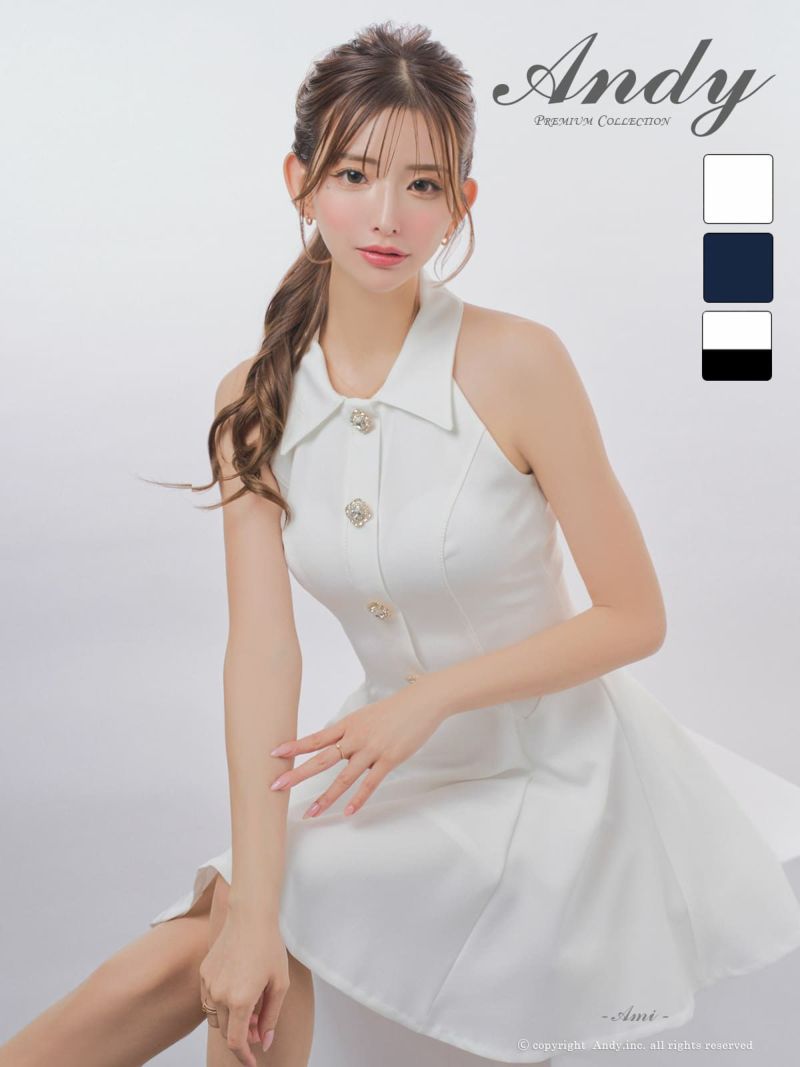 [Andy/アンディ] 高級 ワンピース Aライン ミニドレス ノースリーブ シンプル 上品 襟付き