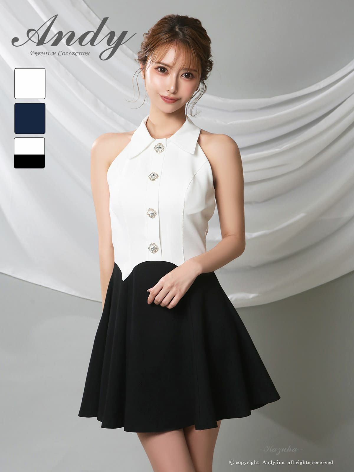 [Andy/アンディ] 高級 ワンピース Aライン ミニドレス ノースリーブ シンプル 上品 襟付き