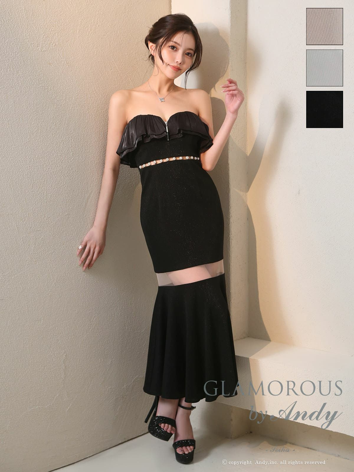 [AndyGLAMOROUS/アンディグラマラス] 高級 マーメイド ロングドレス ベアトップ 谷間 ジップ