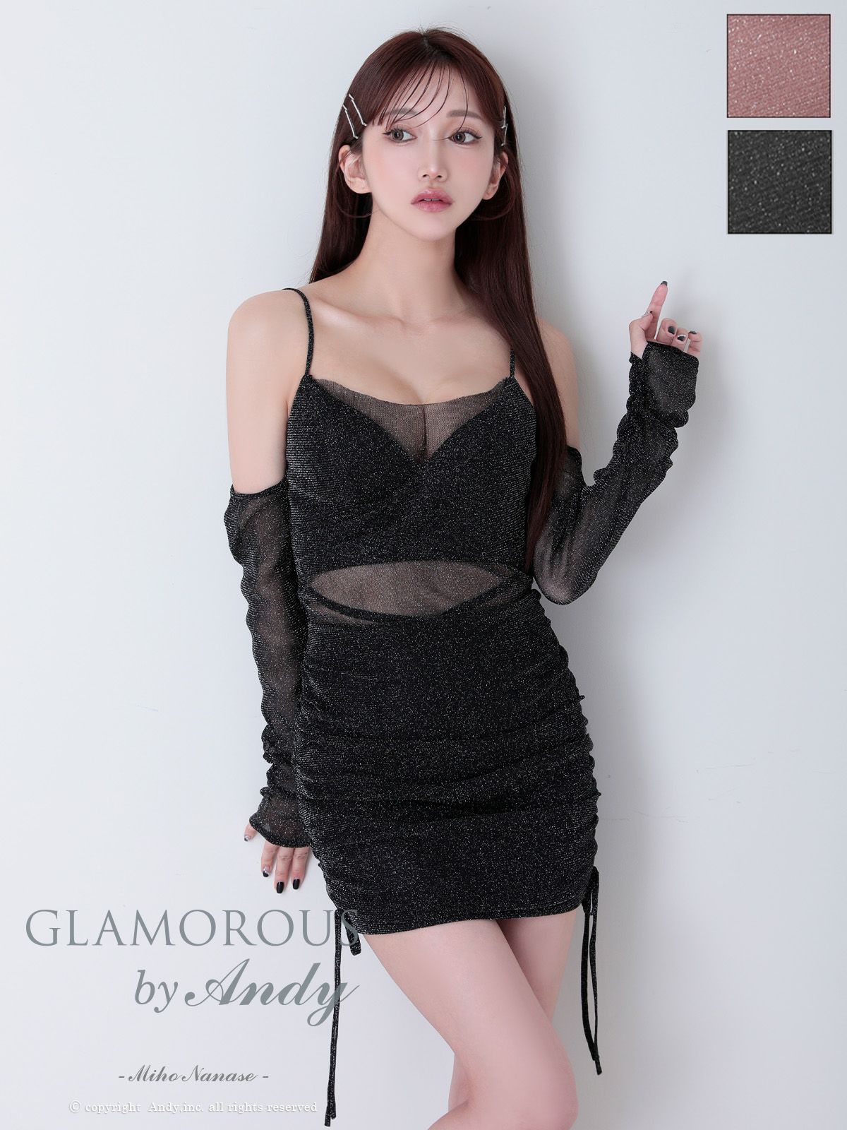 [AndyGLAMOROUS/アンディグラマラス] 高級 タイト ミニドレス キャミソール くびれ透け 袖取り外し可能