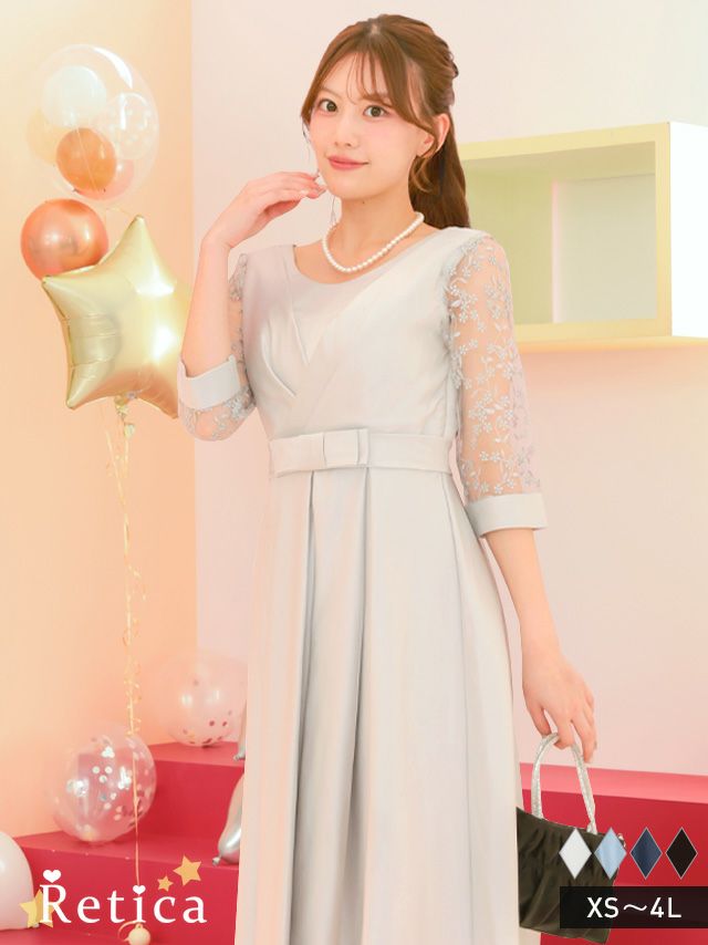 カシュクールデザインハイウエスト切り替えパーティードレス(XSサイズ～4Lサイズ)