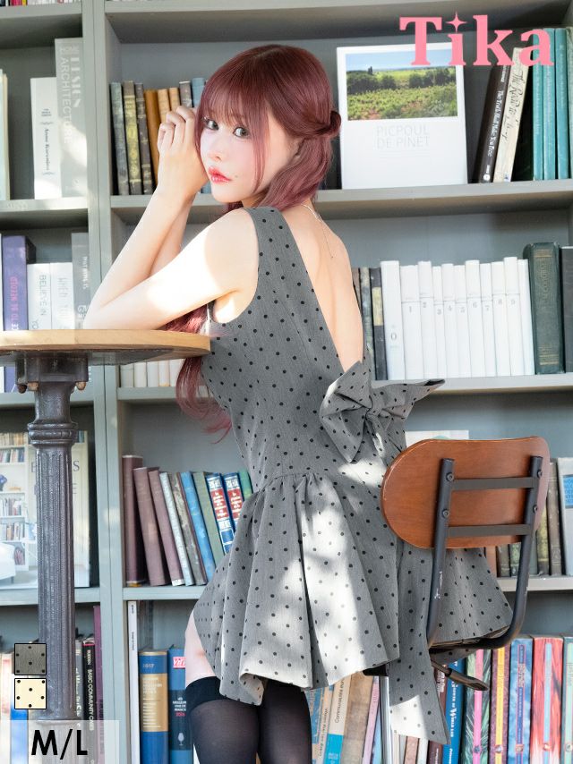 キャバドレス ミニ丈 Aライン フレア ワンピース ドット柄 ミニドレス リボン