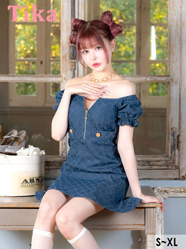 キャバドレス ミニ丈 大きいサイズ フレア Aライン デニム ミニドレス ワンピース