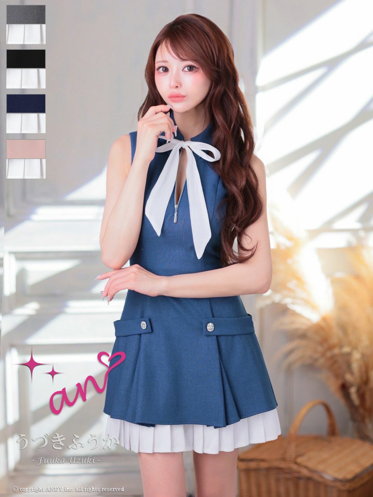 キャバドレス an アン　高級 ブランド ミニドレス Aライン ジップ 谷間 ノースリーブ リボン 同伴 キャバドレス